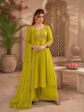 Vaynika Lime Yellow Thread Work Embroidered 3-piece for women