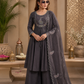 Vaynika Dark Grey Thread Work Embroidered 3-piece for women
