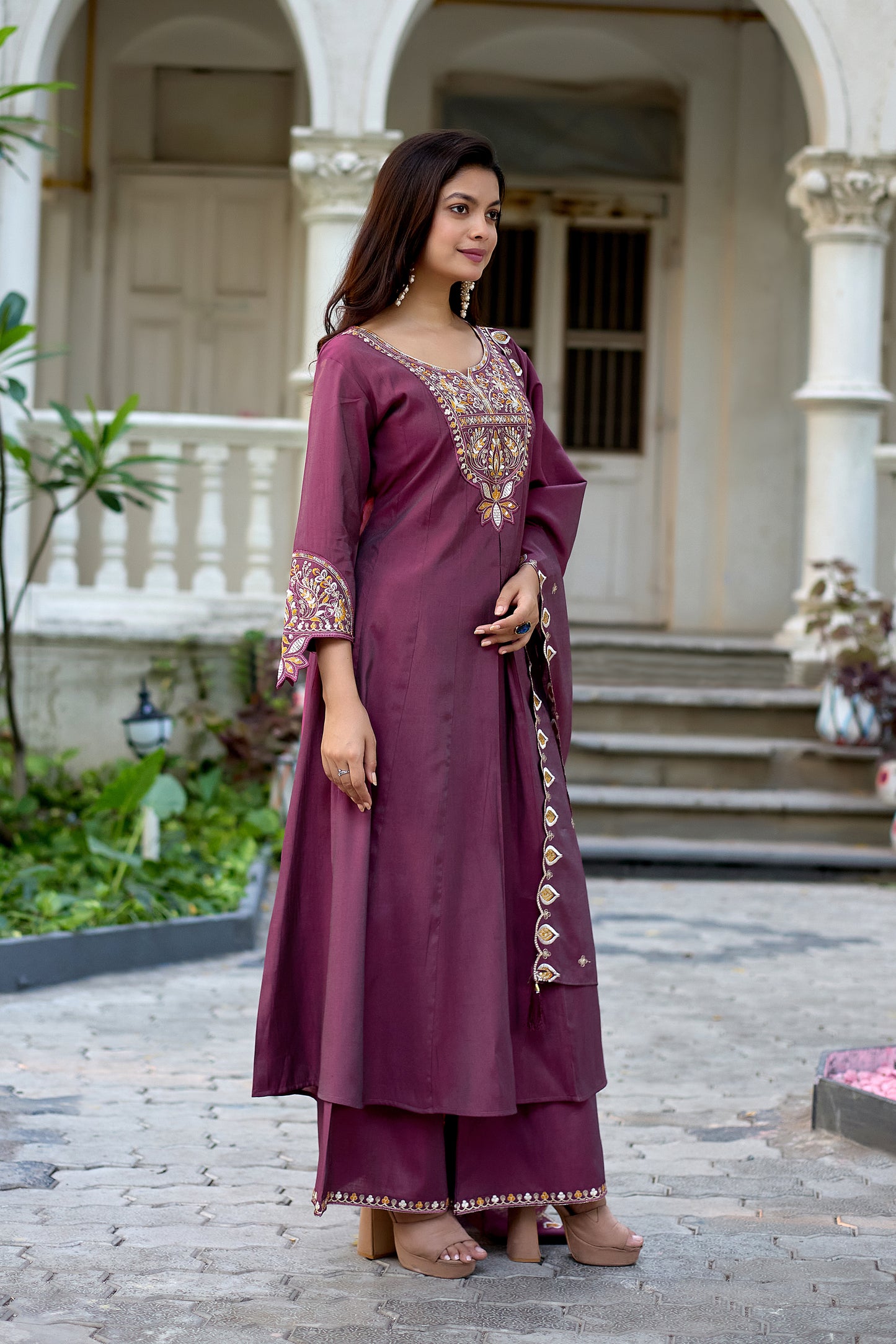 Vaynika Purple Floral Embroidered Designer Suit