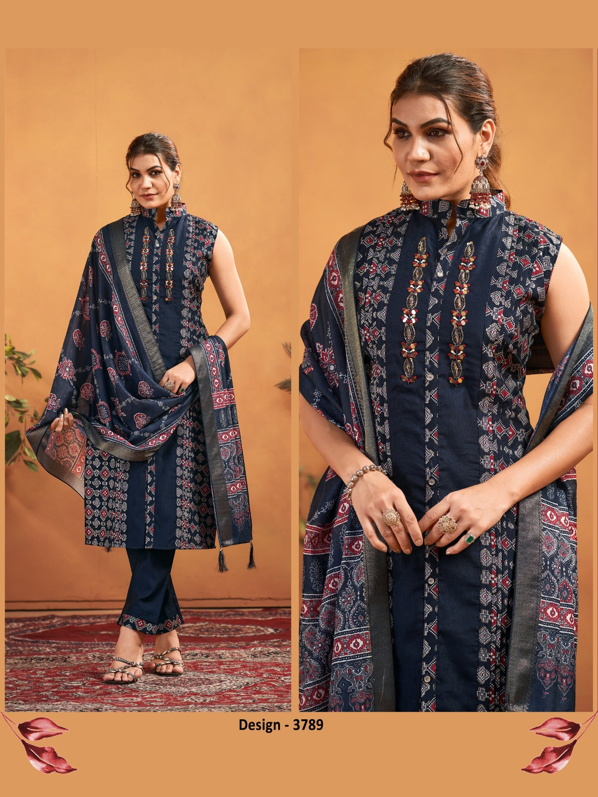 Vaynika Navy Blue Nazakat Kurti Set
