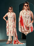 Vaynika Ivory Coral Floral Printed Embroidered Kurti Pant Dupatta Set