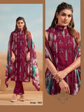 Vaynika Wine Magenta Floral Printed Embroidered