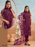 Vaynika Deep Purple Floral Printed Embroidered Kurti Pant Dupatta Set