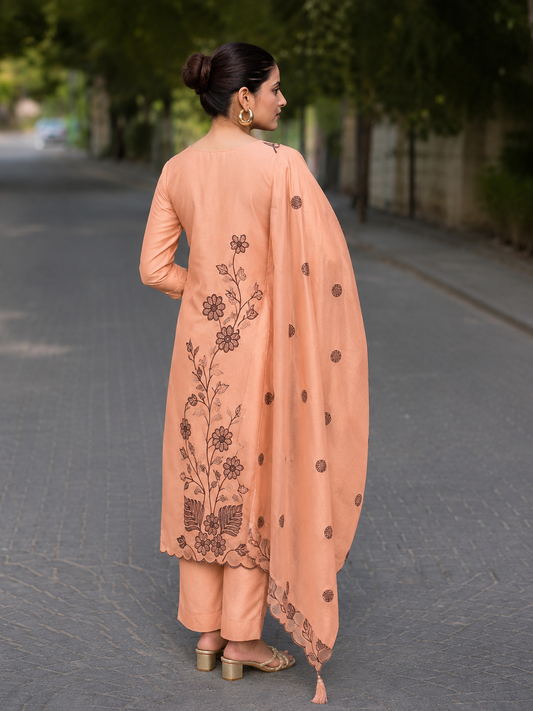 Vaynika Peach Designer Floral 3 piece Set