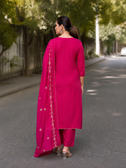 Vaynika Pink Designer Floral 3 piece Set