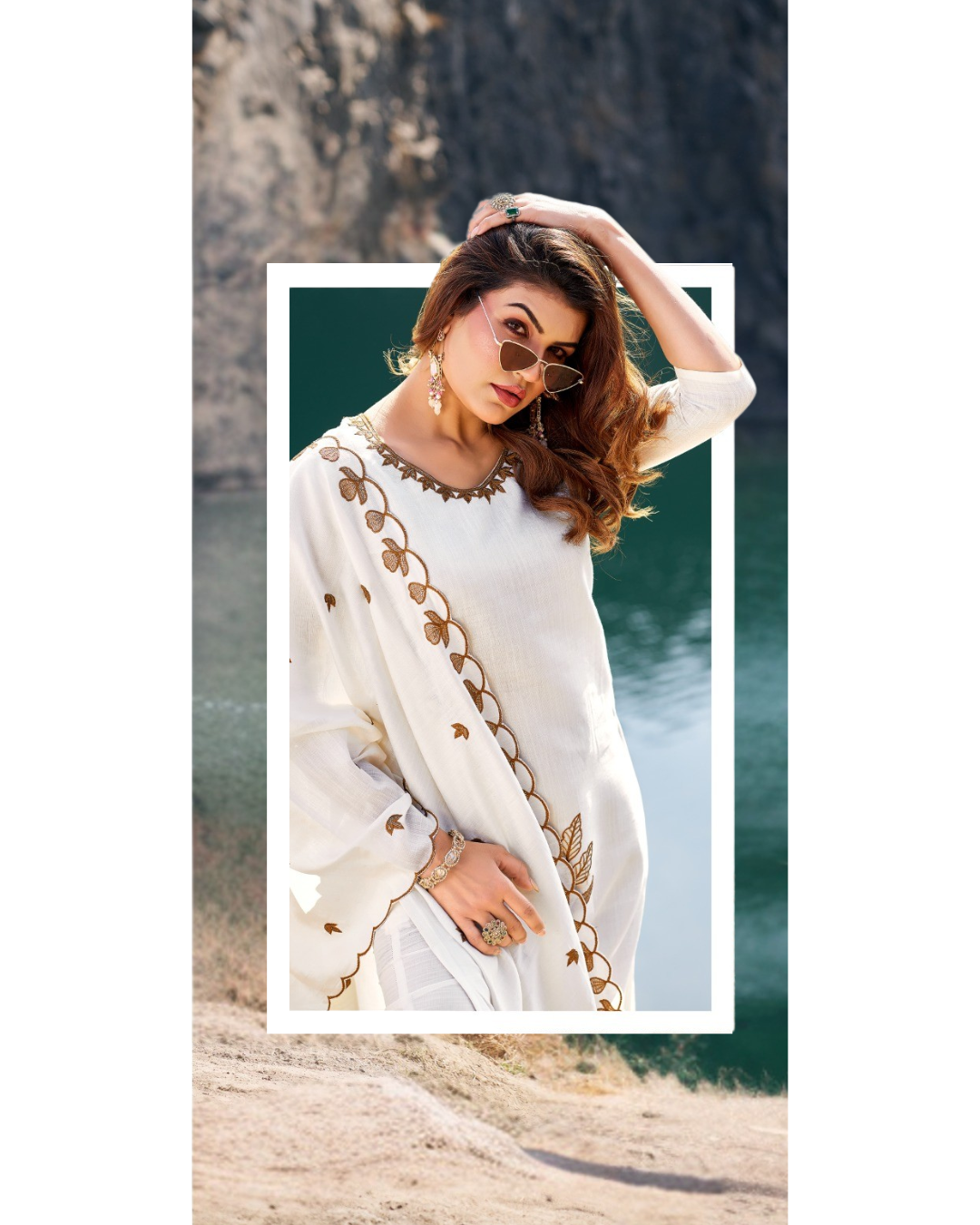 Vaynika Off White Threadwork Floral Print 3piece