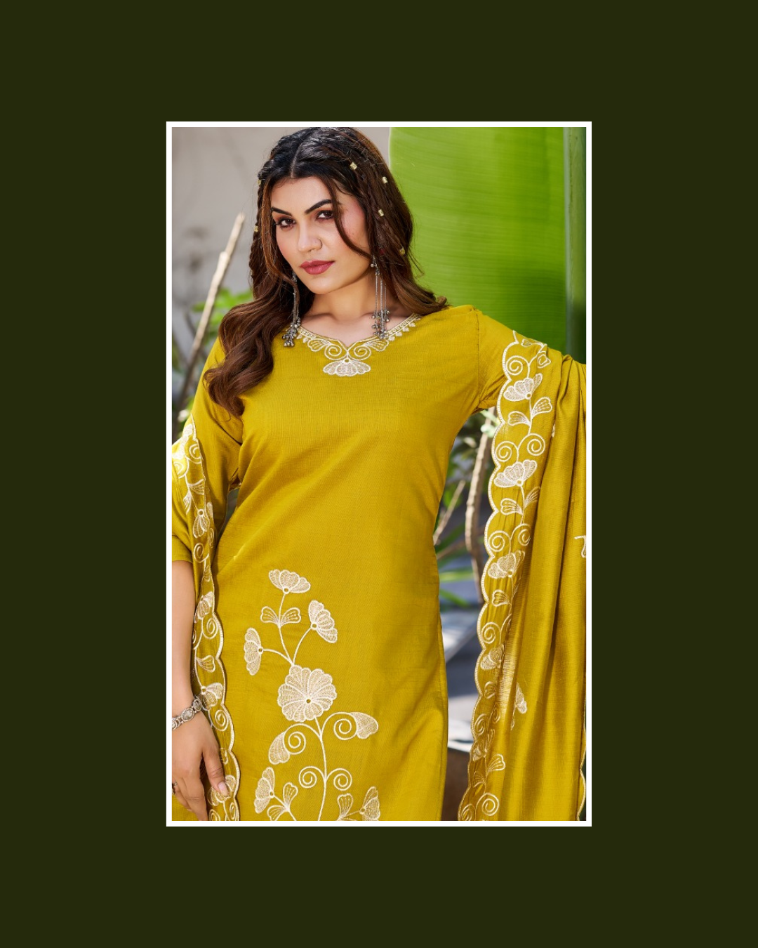 Vaynika Mustard Botanical Embroidery 3 piece Set