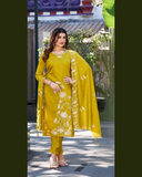 Vaynika Mustard Botanical Embroidery 3 piece Set