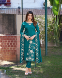 Vaynika Peacock Blue Botanical Embroidery 3 piece Set
