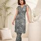 Vaynika Ash Grey Floral Printed Co-ord Set For Women