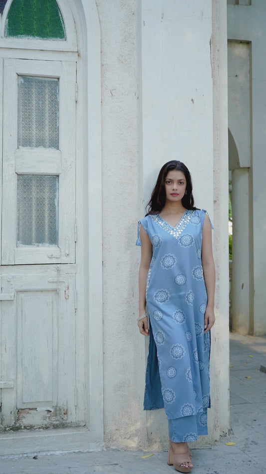 Vaynika Light Blue Floral Motif Co-ord Set